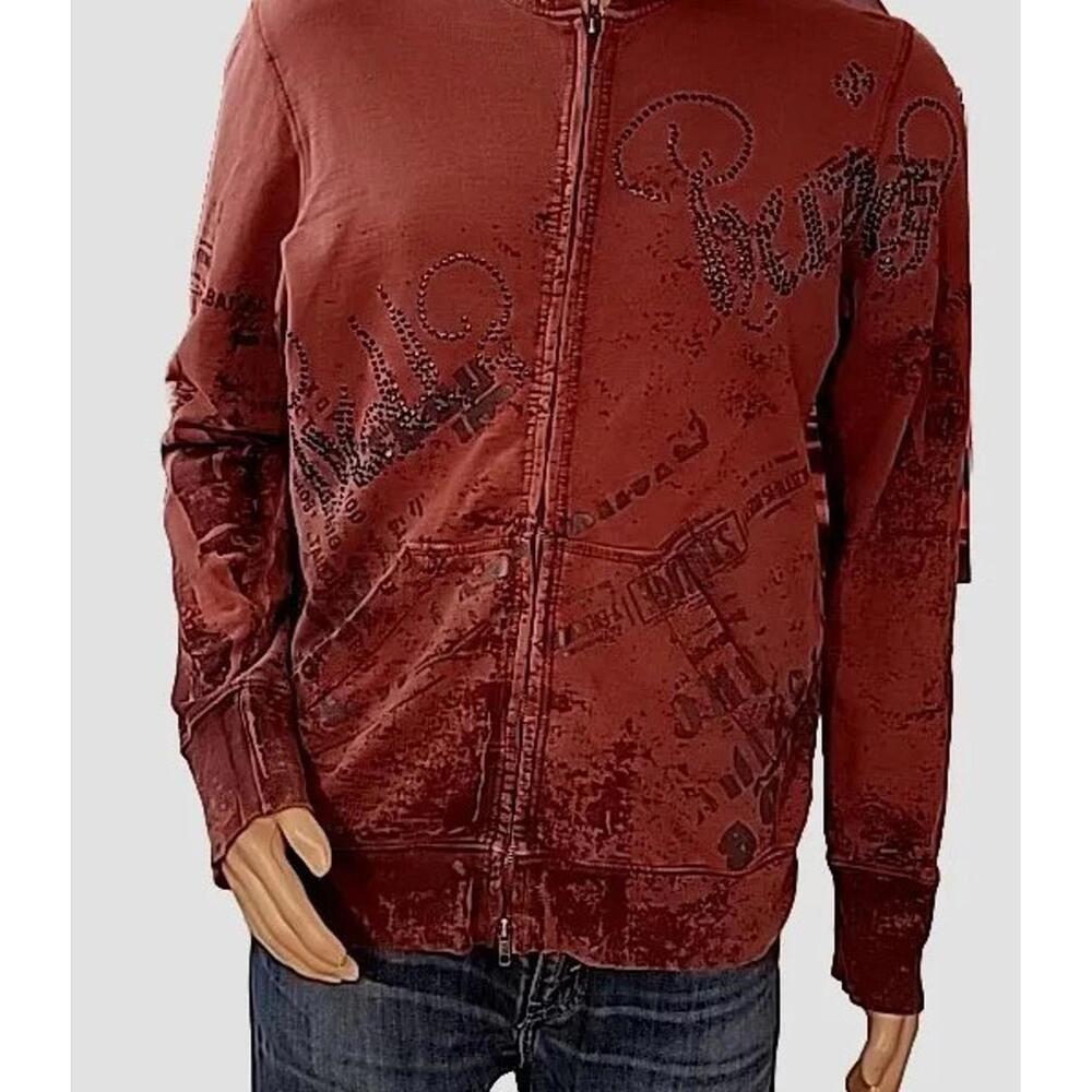 Salvage ~ Full-Zip Y2K Red Graphic Print Rare Vintage Size M Sweater #C - Picture 4 of 11